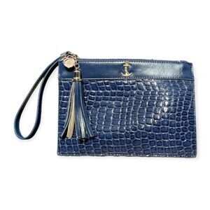 Fashion Navy Blue Crocodile Embossed Nautical Zip Wristlet